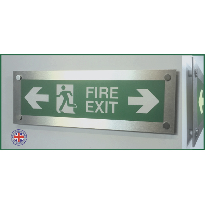 Fire Exit - Double Arrow Brushed Silver wall mounted